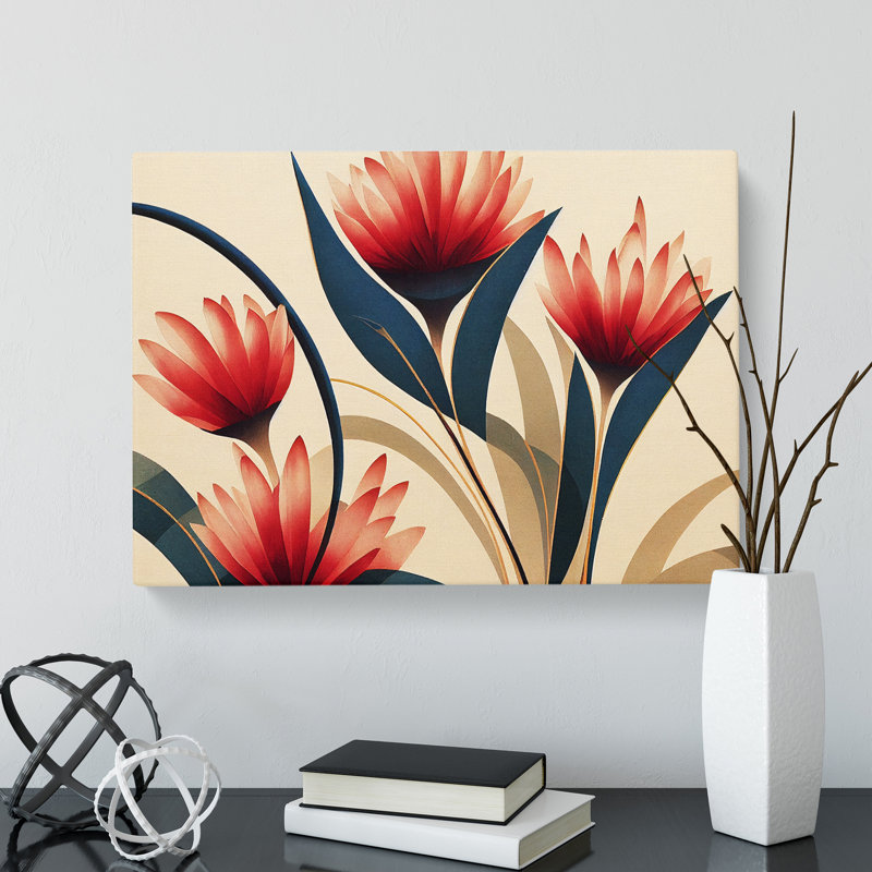 Serene Flowers Art Deco - Wrapped Canvas, 35cm H x 50cm W x 3cm D