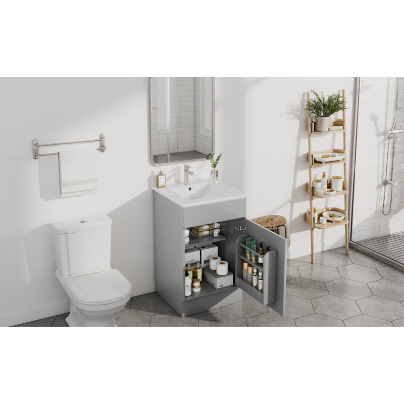 Meuble-lavabo de 20 po avec lavabo, meuble-lavabo avec tablette de porte et tablette réglable, Gris