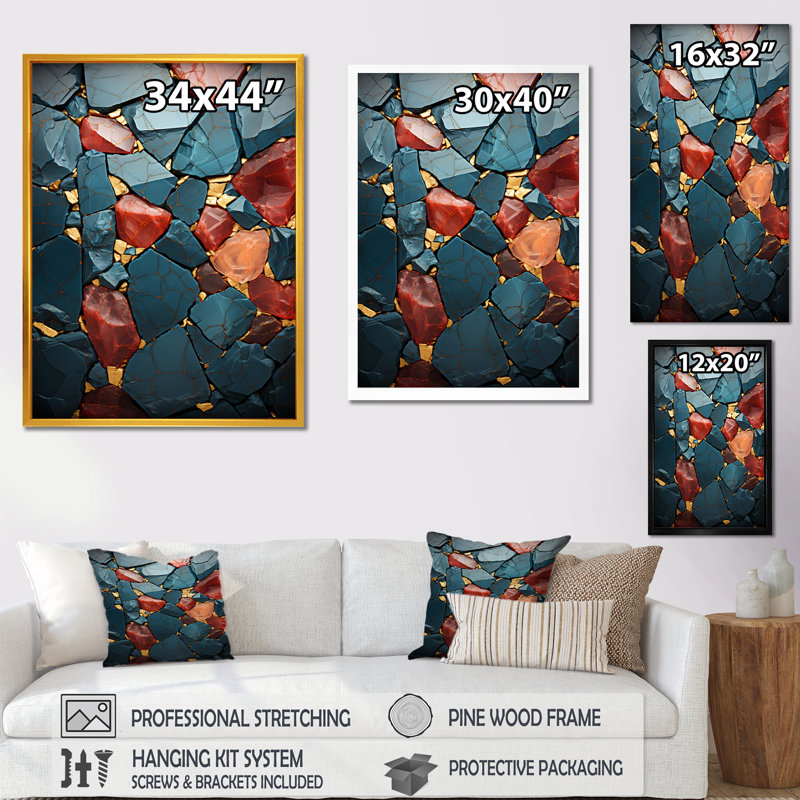 Mosaïque de pierre rouge - décoration murale en marbre, Toile tendue, H 40 po x l 30 po x P 1,5 po