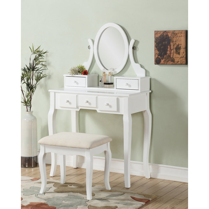 Ensemble coiffeuse et tabouret de maquillage Ashley, Blanc
