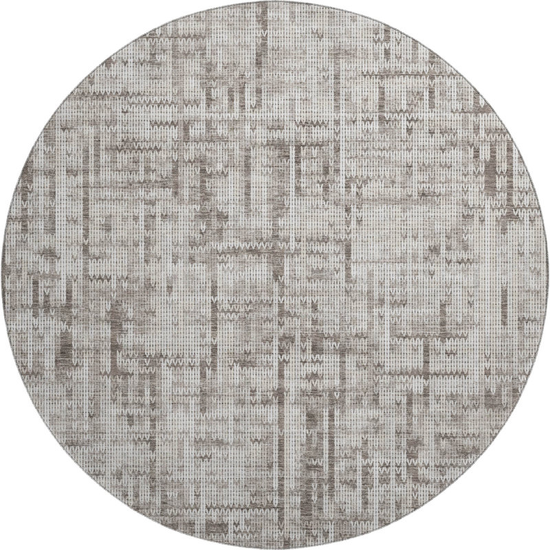 Premium Machine Washable Mayfield AMF2130 Striped Rug, Taupe, 8' Round