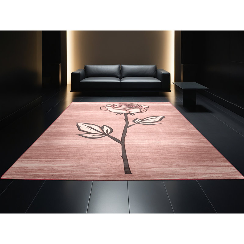 Soft Plush Eslinger Valentines Modern & Contemporary Abstract Area Rug in Beige – Rose Binding, 2x3