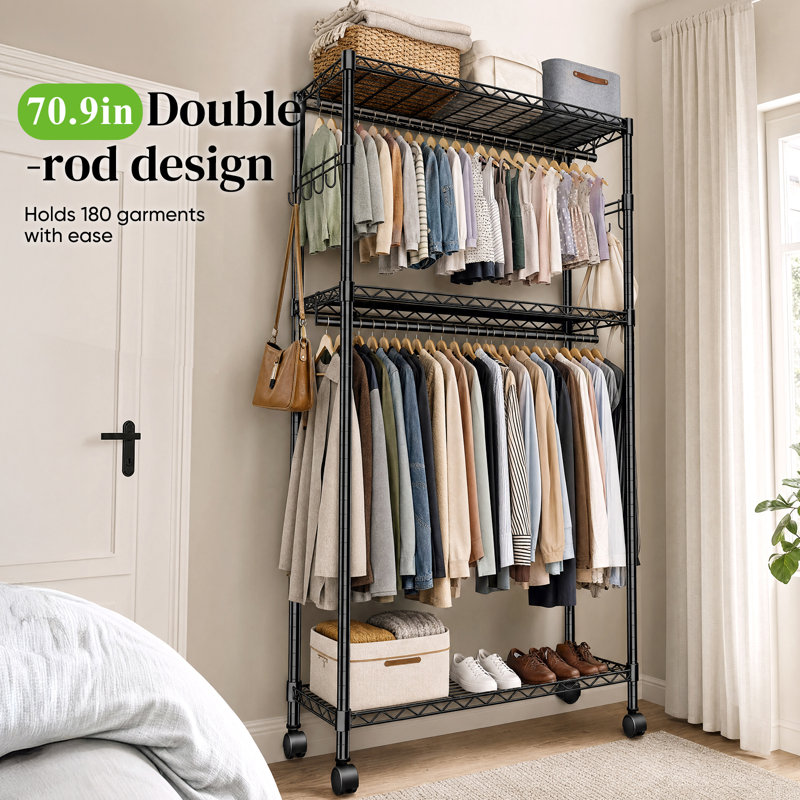 Portant à vêtements robuste avec tablettes en fil métallique robuste 35,4 po x 15,7 po x 78 po.