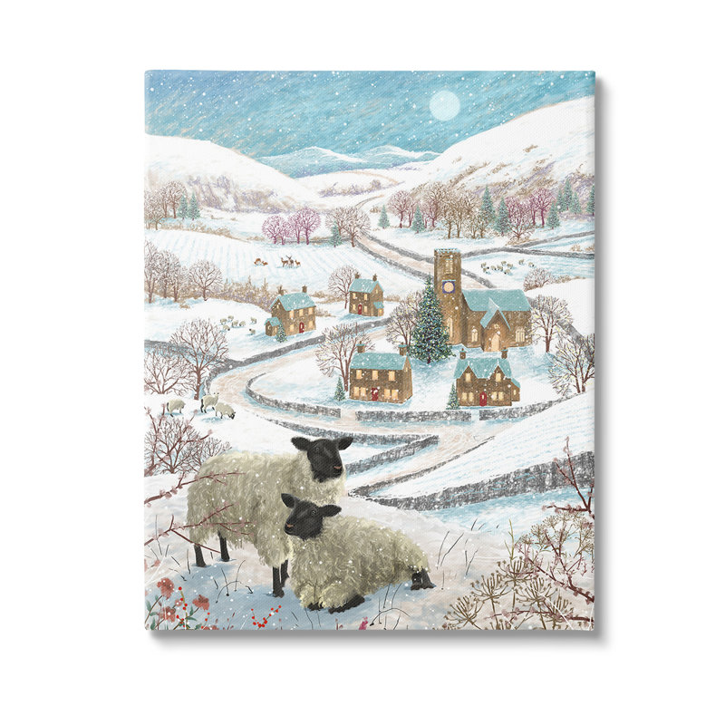 «Sheep On Wintery Hill», art mural sur toile par Pip Wilson, H 48 po x l 36 po