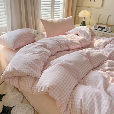 Boho Or Plaid Bedding Set Grid Duvet Cover With Zipper Ties 100% Washed Microfiber Luxury Soft Breathable Durable