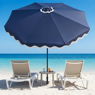 10 Ft Solar Led Patio Umbrella – 2-Tier Vented Top, Scalloped Design, Tilt & Crank, 8-Rib Market Umbrella For Backyard & Pool