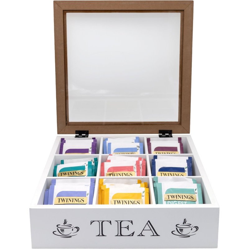 Gelsey 9 Compartment Tea Organiser Box, White