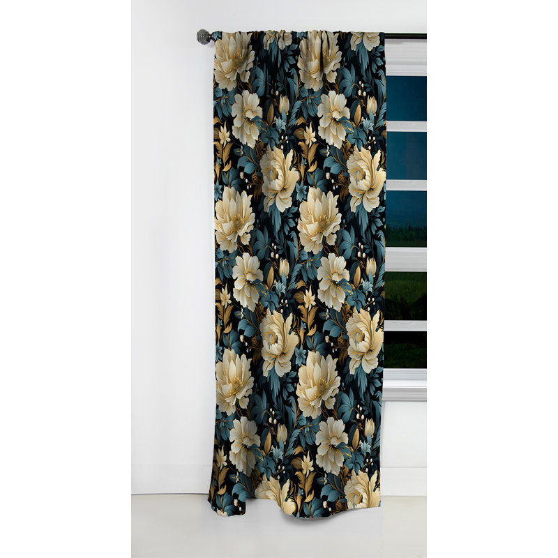 Beige et bleu Damask Fusion - Rideau damassé - Rideau occultant damassé - 1 panneaux, L 52 po x L 90 po