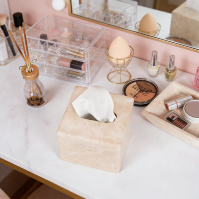 Solid Marble Tissue Box Cover, Hand-Carved Heavy-Duty Square Tissue Holder For Bathroom Bedroom Living Room Office, Elegant And Durable Design