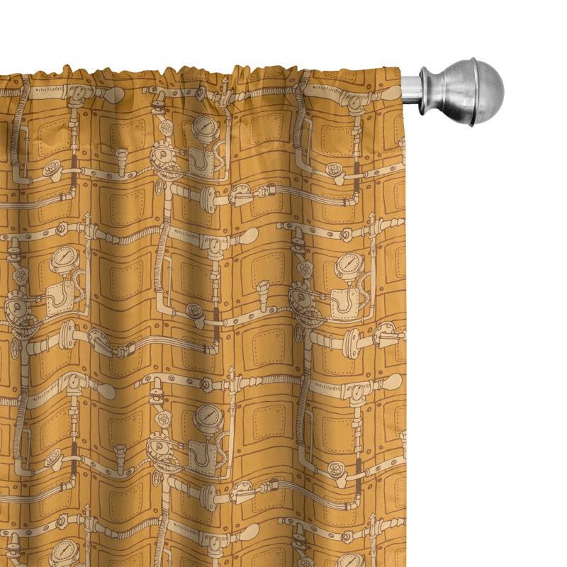 Steam Punk Semi-Sheer Rod Pocket Curtain Panels, 28" x 63"