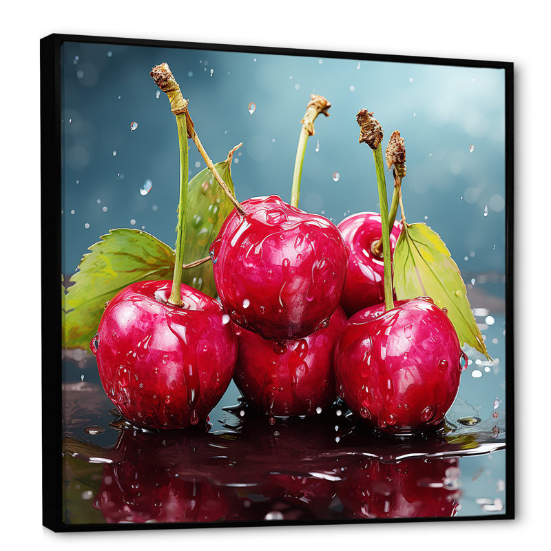 Cherry Eclipse 1 - Art mural cerise, Cadre flottant noir, H 36 po x l 36 po x P 1,5 po