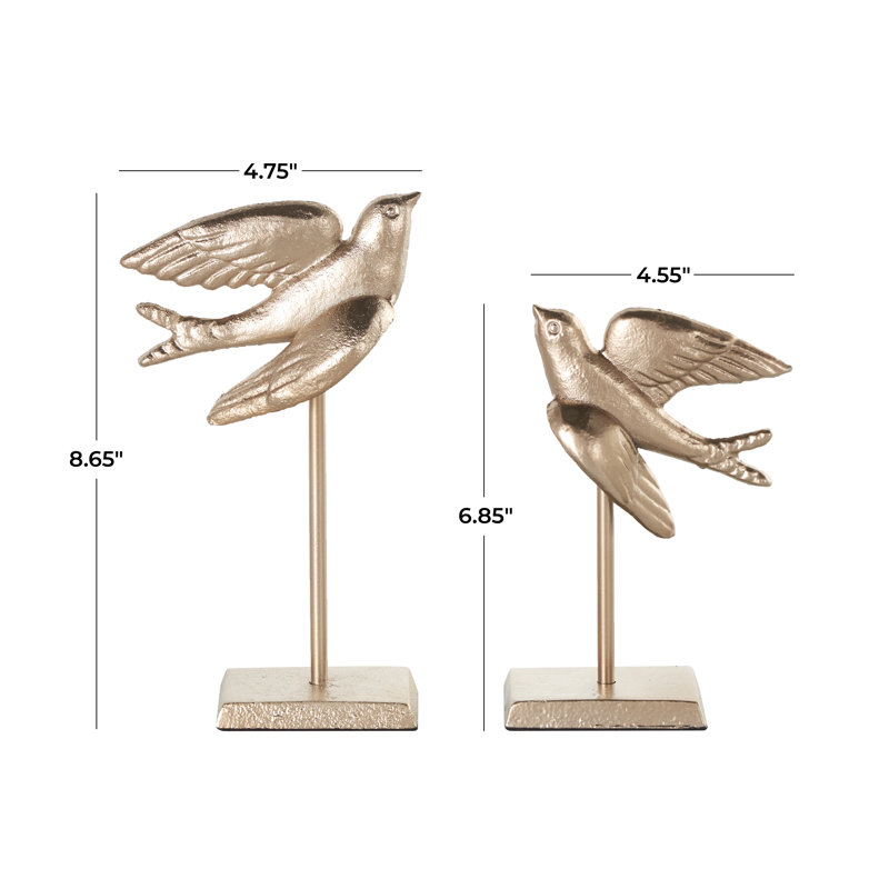 Sculpture d'oiseau métallique en métal avec support