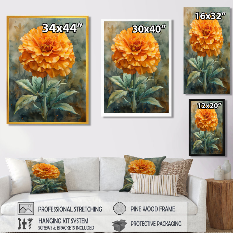 Orange orange, souci doré - souci, impression d'art mural, White Picture Framed, H 34 po x l 44 po