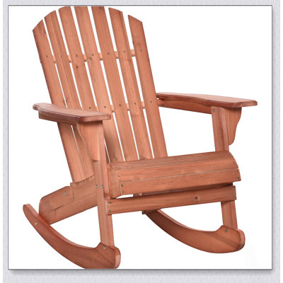 Chaise berçante rustique en bois à lattes avec dossier à éventail, parfaite pour la détente et les espaces de vie extérieurs