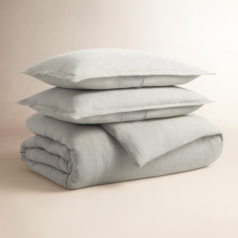 Kimball Duvet Cover Set, Queen Duvet Cover + 2 Queen Shams, Charcoal/White