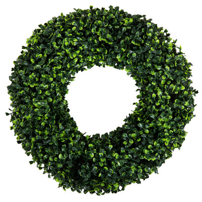 Couronnes rondes artificielles en forme de buis de printemps, d'été, d'hiver ou d'automne de 16,5 pouces Ophelia & Co. - Décoration extérieure / intérieure pour porte d'entrée