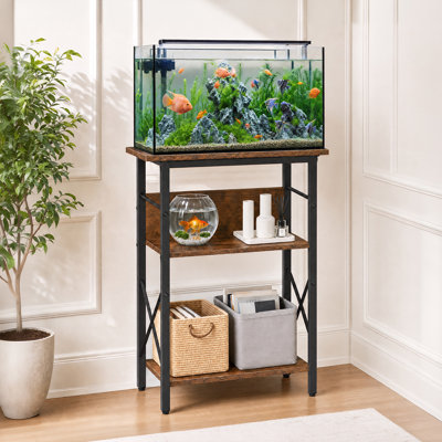 Support d'aquarium 10 gallons, support d'aquarium à 3 niveaux avec étagère de rangement | Support robuste résistant à l'eau en bois de fer pour aquarium standard de 10 gallons, réservoir pour reptiles de tortue, L 20,5 po x l 11 po x H 31,5 po