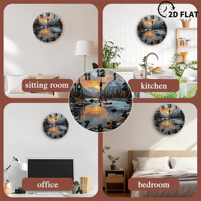 Sunset Mountain Lake Airplane Wall Clock