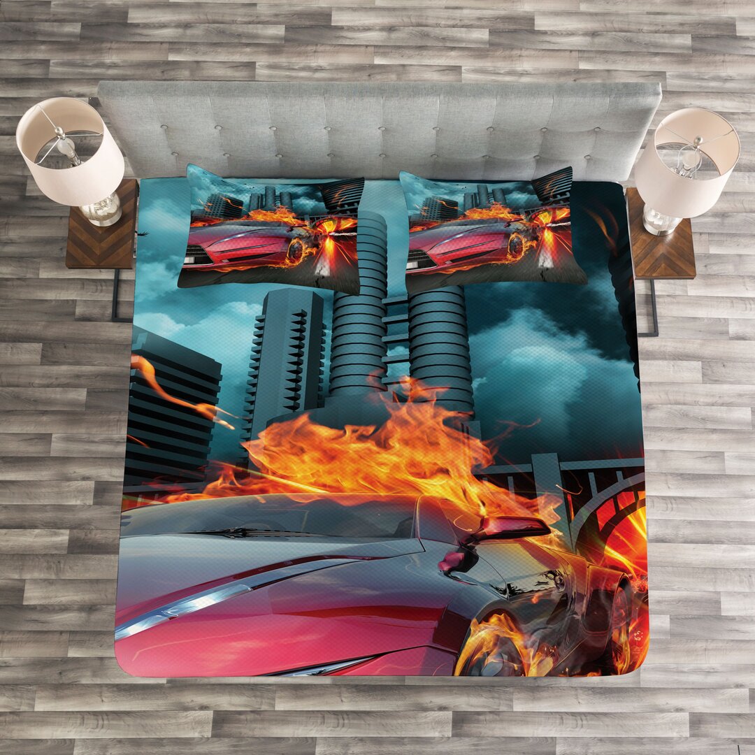 Gestepptes Bettdecken-Set, Red Hot Concept Car Flames, Autos, Red Orange Blue