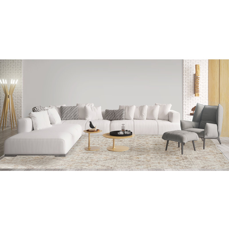 Tapis crème / brun noué à la main de haute qualité