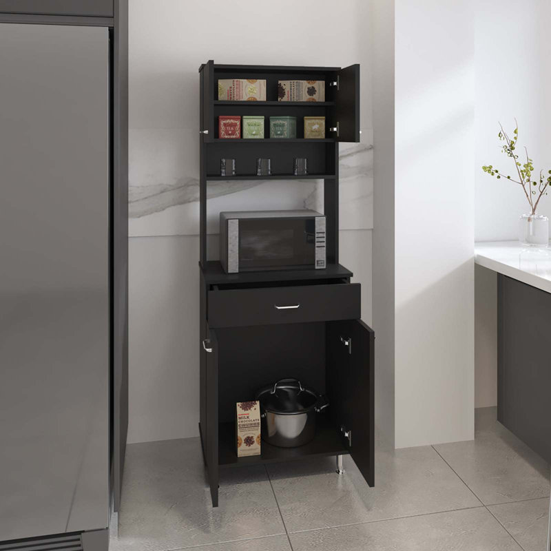 Santa Maria 1-Drawer 1-Shelf Area Pantry With Adjustable Metal Legs Black Wengue