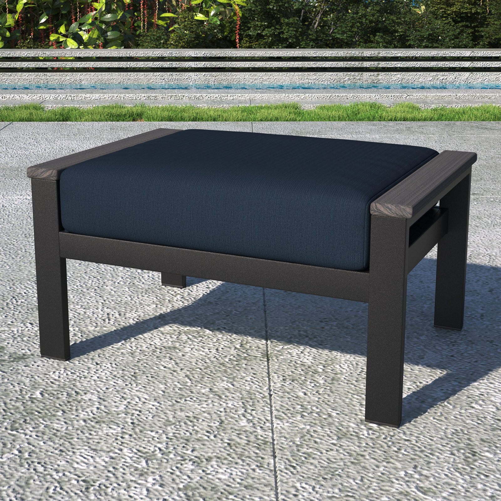 Townsend Sunbrella® Patio Ottoman, Canvas Navy Sunbrella® Canvas, Yes, White
