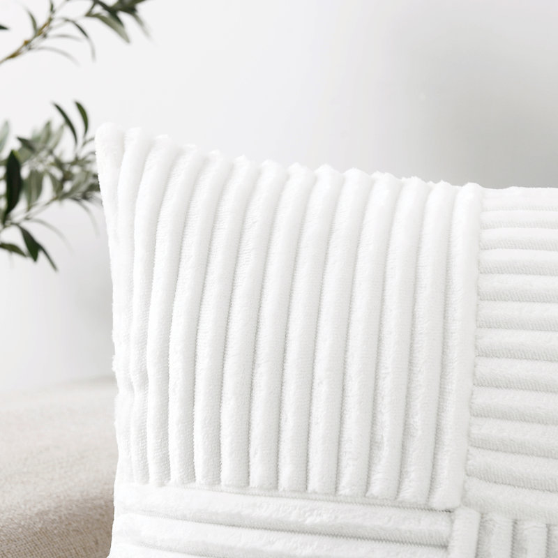 Square Striped Corduroy Soft Flannel Patchwork Pillow Cover, White, 18"H x 18"W