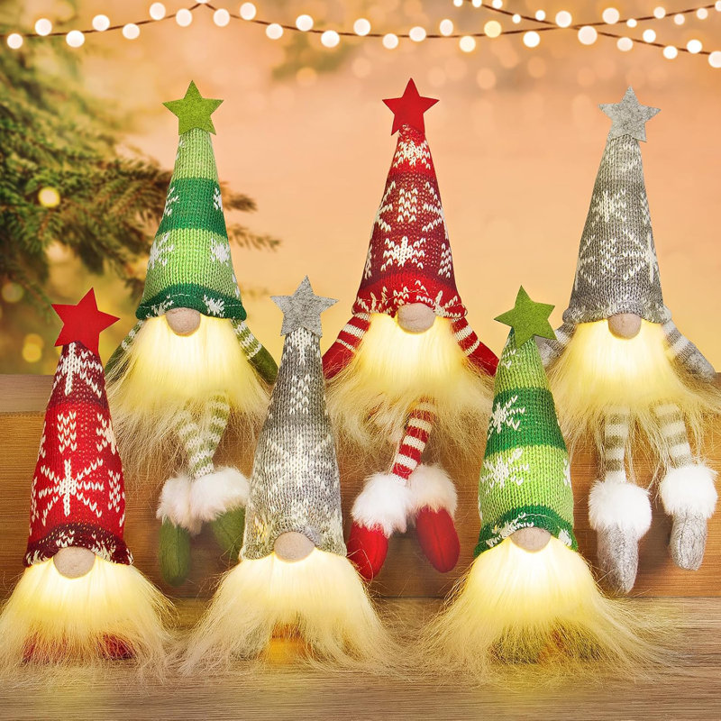Ensemble de 6 décorations de Noël gnome, gnome de Noël illuminé, gnome de Noël suédois