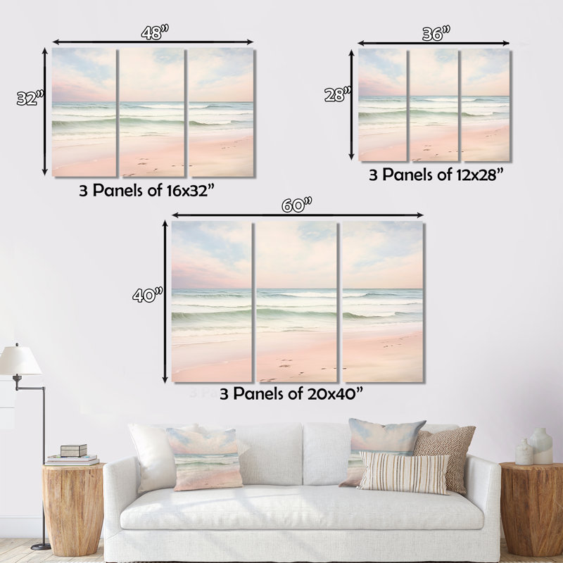 «Ocean Tranquility Tender Pink Pastel Sunrise I - Beach», reproduction d'art sur toile, H 28 po x l 36 po x P 1 po