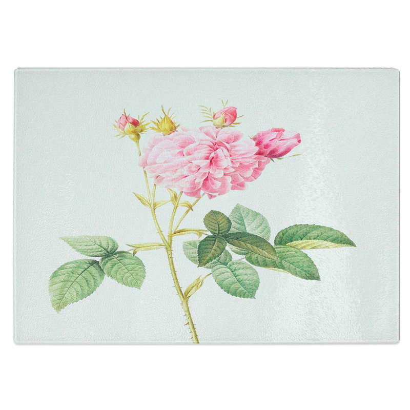 Tempered Glass Agatha Roses Chopping Board, 28.5 cm W x 20 cm L