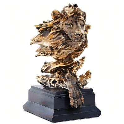 Statue de lion en grès, le roi des animaux, figurine de collection, statue dorée décorative pour la maison/le bureau/le salon, superbe figurine de collection, cadeau idéal pour un homme, couleur dorée