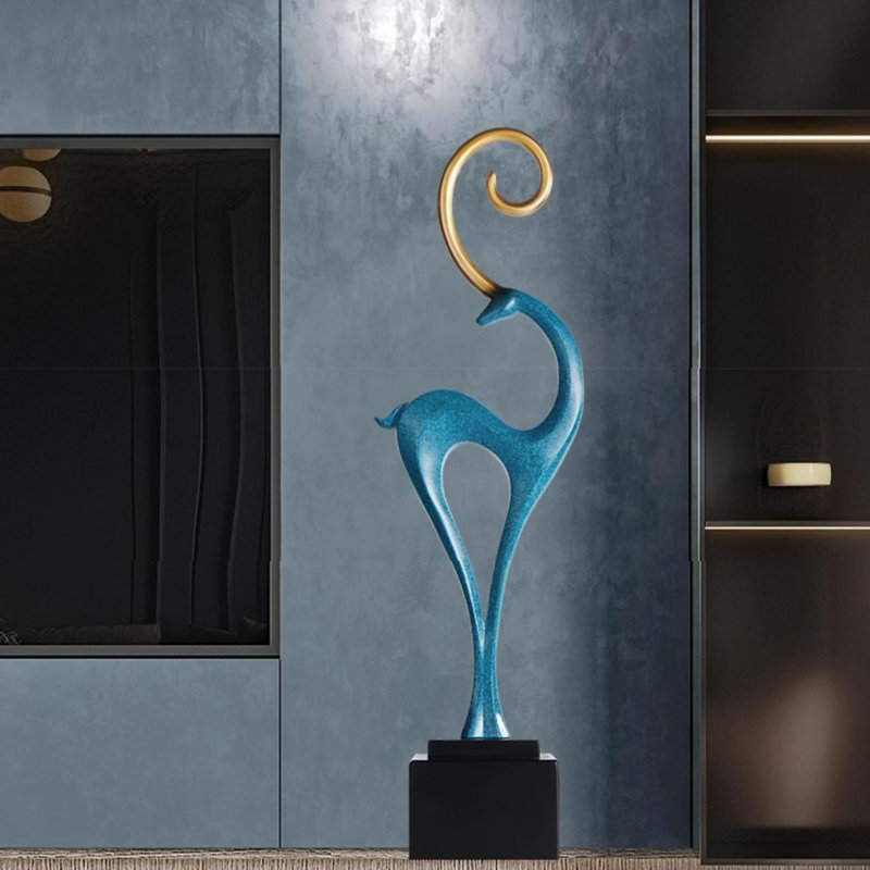 Sculpture de chevreuil abstraite haut de gamme 32,28 ", ornement de plancher de luxe pour entrée, console murale et console de salon