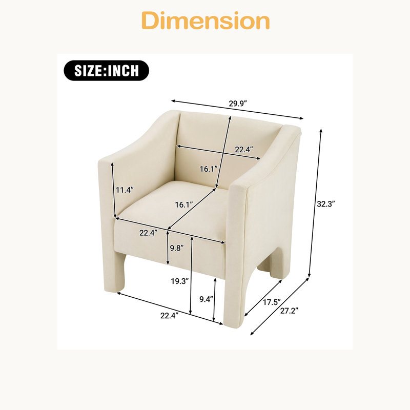 Fauteuil rembourré 29,9 po Modern, Beige