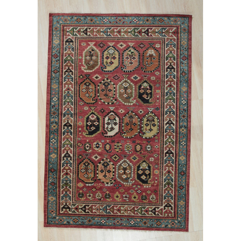 Red Hand Knotted Wool Rug