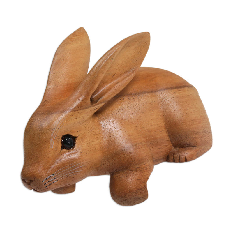 Figurine en bois de lapin curieux Ernesto, Brun