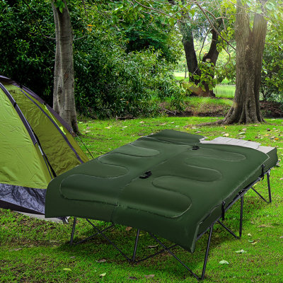 2 lits de camp avec matelas gonflable, sac de couchage, oreillers et sac de transport pour matelas d'extérieur