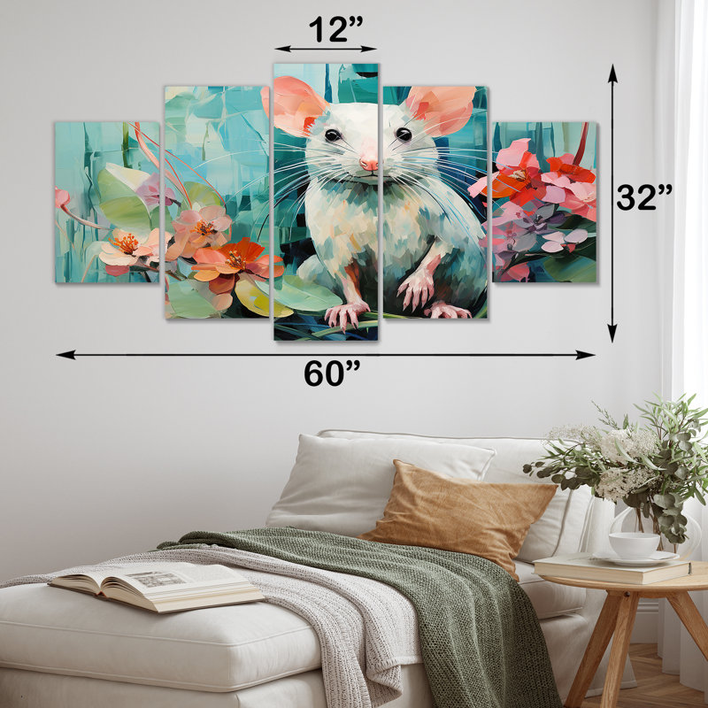 «Green Curious Rat Blooms - Mouse Multipanel», ensemble d'art mural