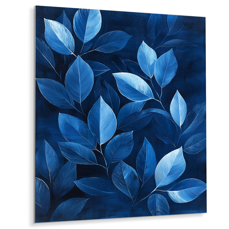 «Navy Leaves Echoes Of The Forest Floor I - Leaves», impression murale en métal, H 32 po x l 24 po