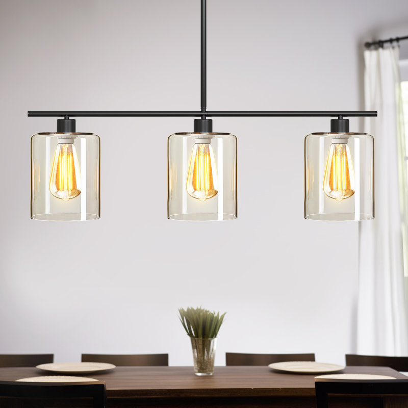 Lustre linéaire moderne à 3 lumières avec abat-jour en verre transparent pour îlot de cuisine, Non