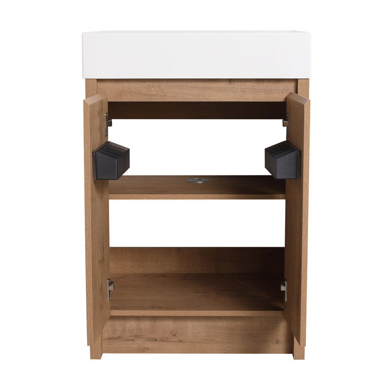 Meuble-lavabo autoportant simple 24 po avec plateau en résine et tablette Khamille, Blanc lustré