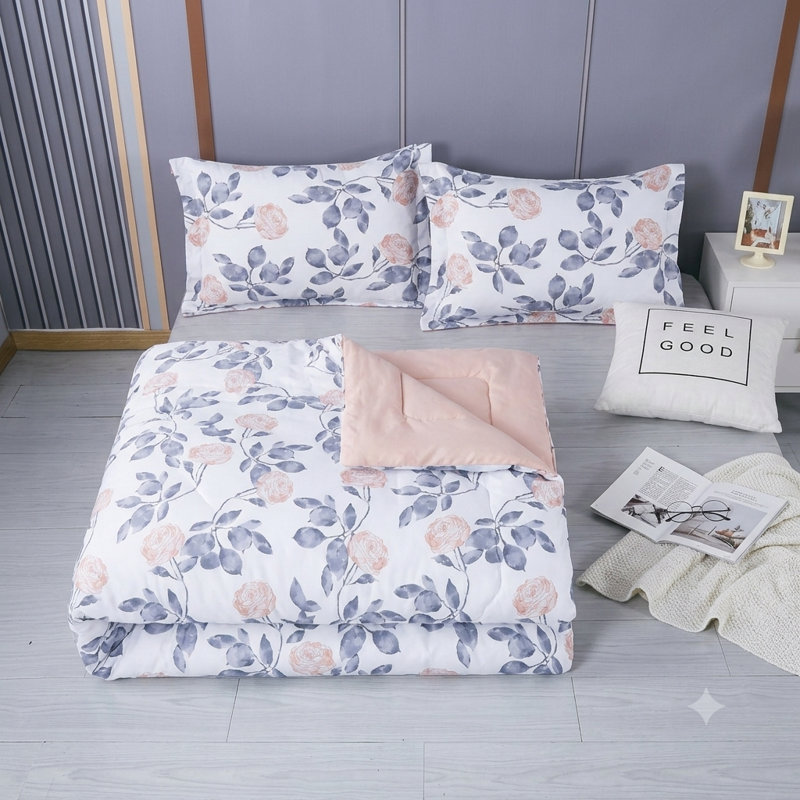 Ensemble d'édredon réversible en coton 3 pièces Spilsby, Édredon pour grand lit + 2 taies décoratives sta