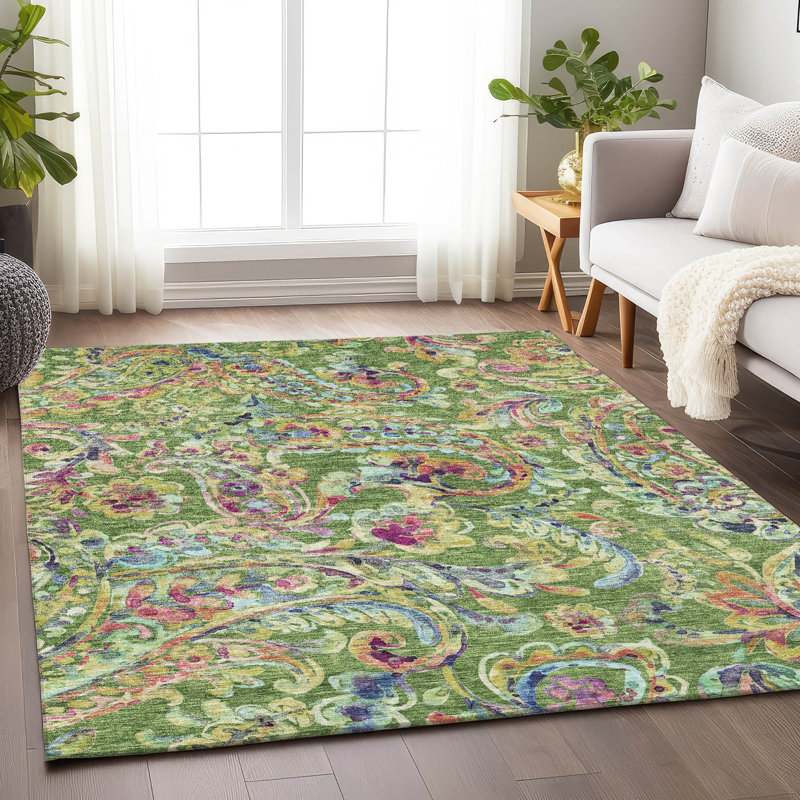 Tapis en fougère de qualité supérieure lavable à la machine Prisco, Rectangulaire 8 pi x 10 pi