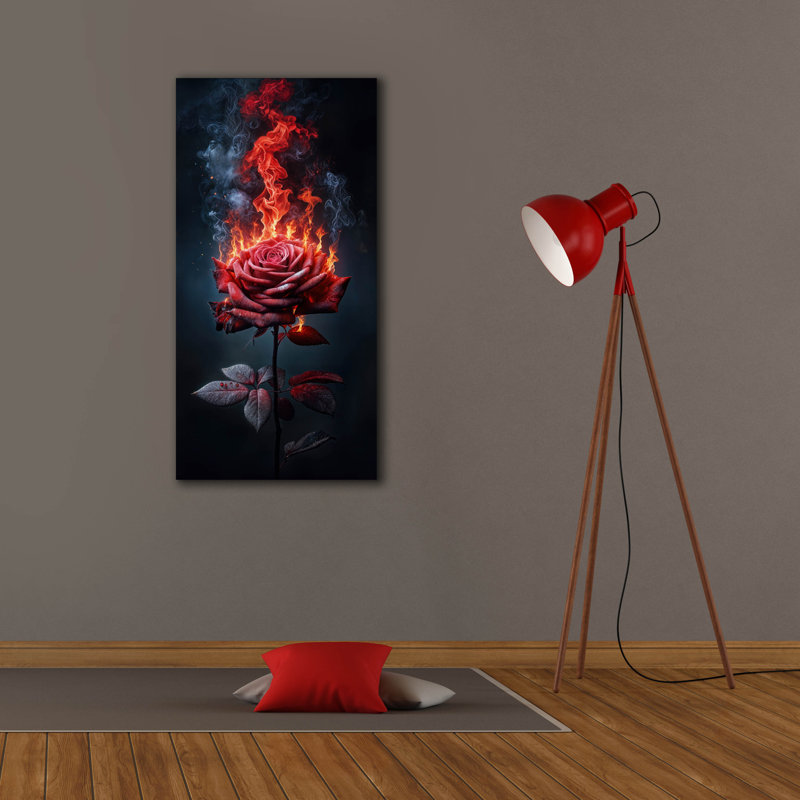 «Epic Graffiti» «Red Rose On Fire 3» par Rey Klimt, art mural sur toile, H 40 po x l 20 po