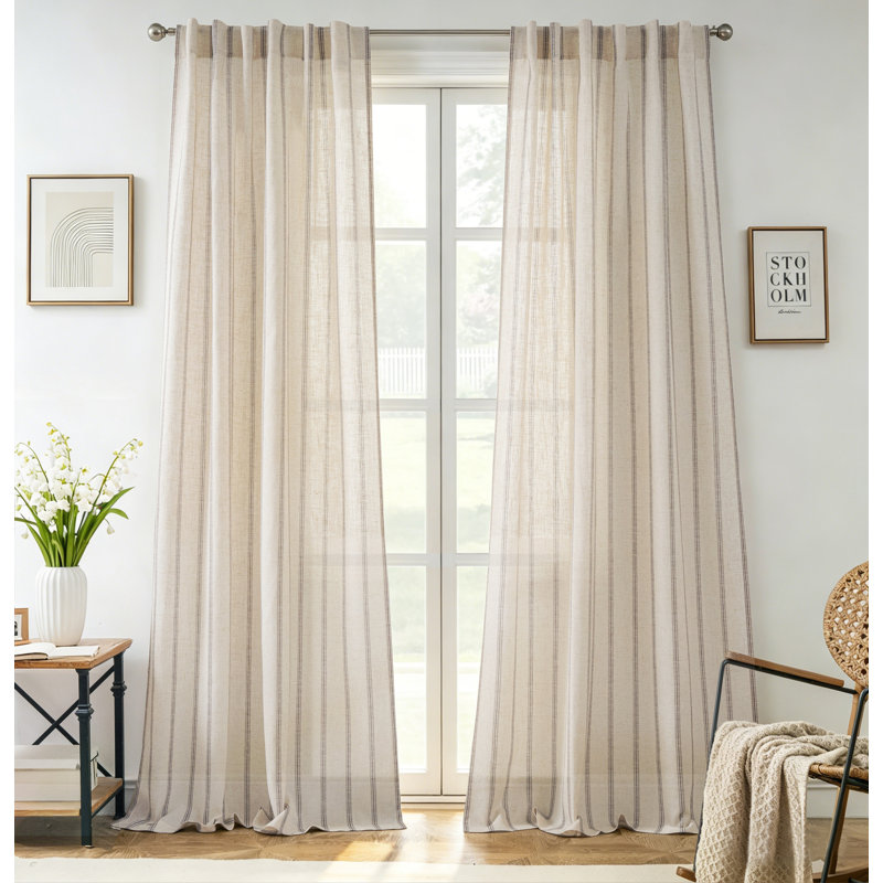 Rideaux semi-transparents avec passe-tringle Farmhouse, Gris, L 52 po x L 102 po