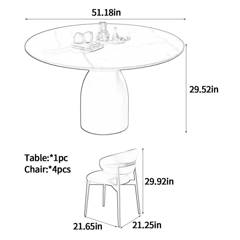 Table de salle à manger ronde en bois massif, H 29,52 po x L 51,18 po x l 51,18 po