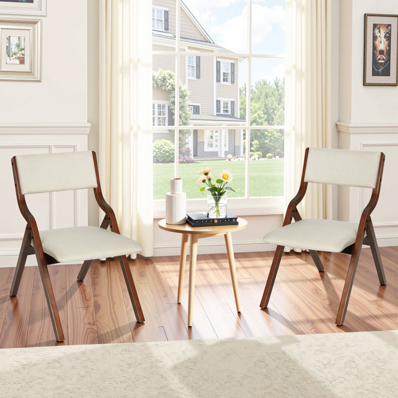 Edenbourgh Fabric Padded Stackable Folding Chair Folding Chair Set, Dark Walnut/Beige