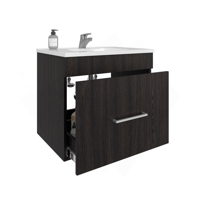 Meuble-lavabo à une porte Hatta, deux tiroirs et tablette ouverte, quincaillerie incluse, noir, Noir