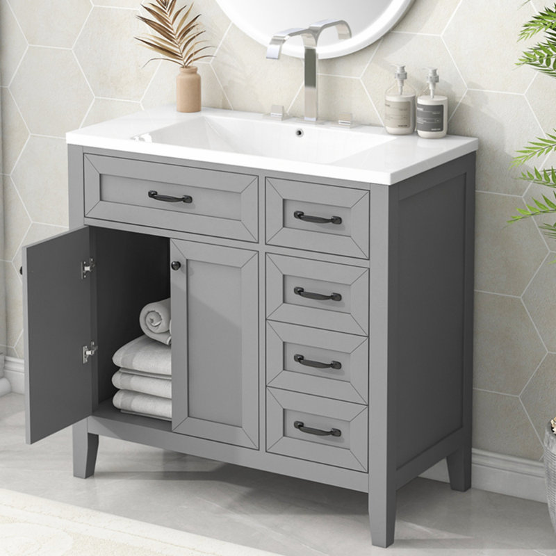Armoire de salle de bain avec tiroirs, Gris