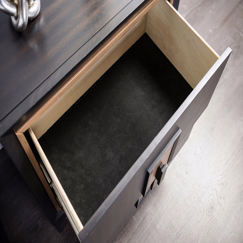 Commode 5 tiroirs à queue d'aronde de style contemporain avec finition en or et feutre