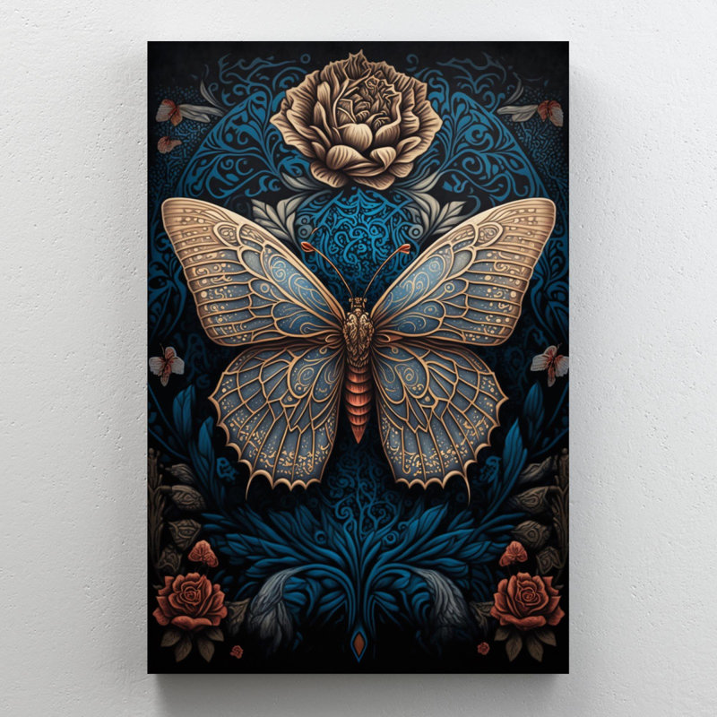 " Roses And Butterfly Symmetrical Painting ", 36" H x 24" L x 1.25" W